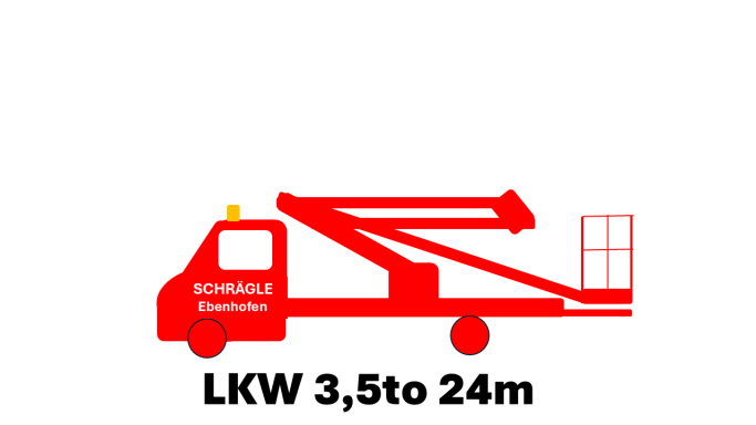 Roter LKW mit Ausleger für Höhenarbeiten, 3,5 Tonnen, 24 Meter Reichweite.